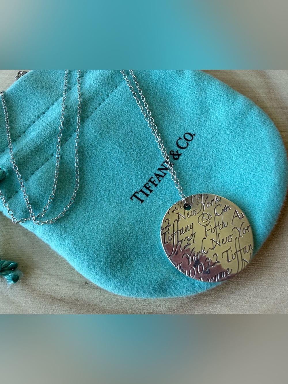 Tiffany & Co. Sterling Script Disc Necklace